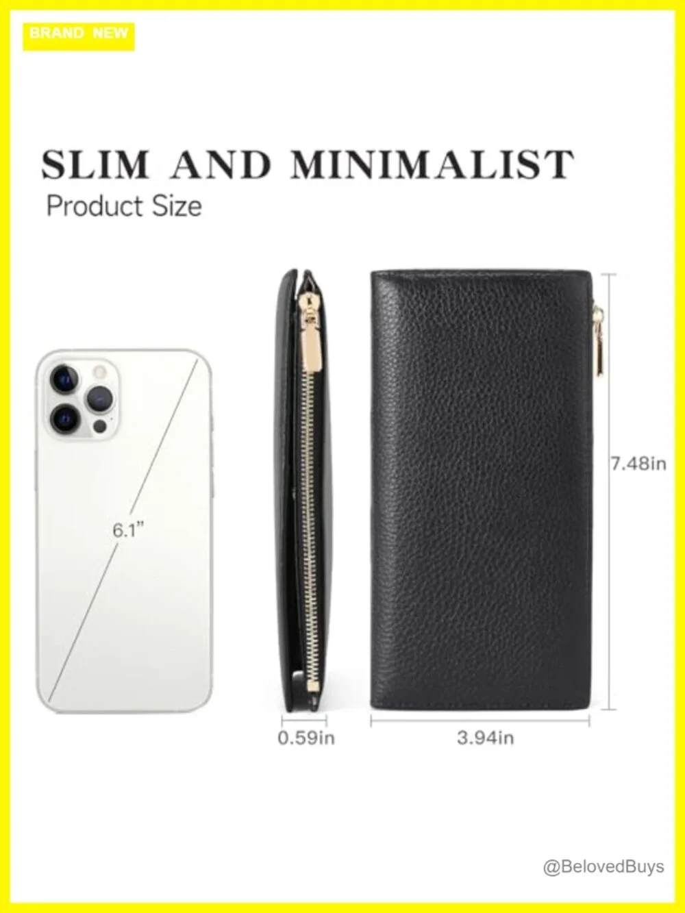Slim RFID Blocking Bifold Wallet with Zip Coin Pocket, Vegan Pebble Leather, 7